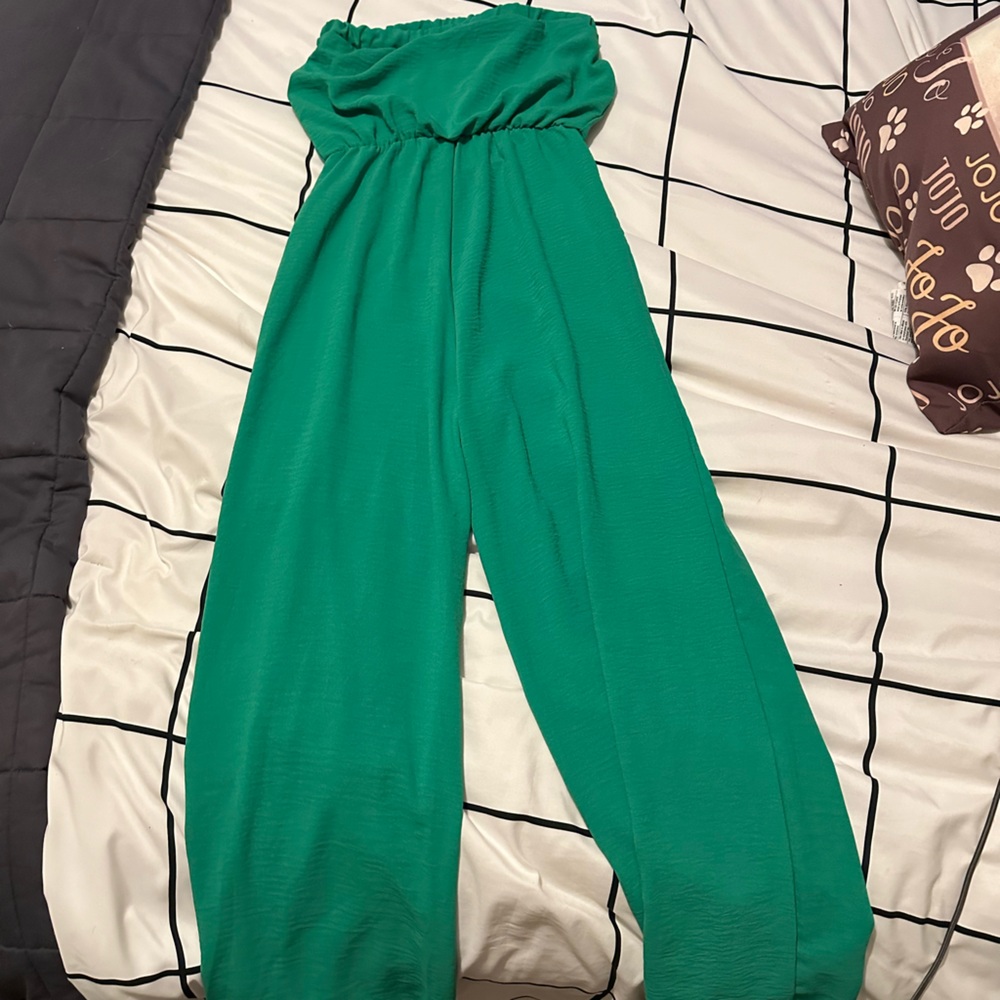 Strapless green jumpsuit